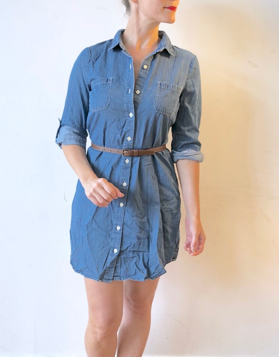 chambray denim shirt dress