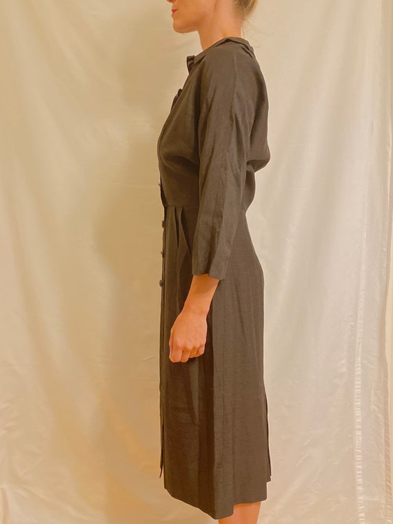 1960s Solid Dark Thick Silk Suit Dress, L’AIGLON … - image 2