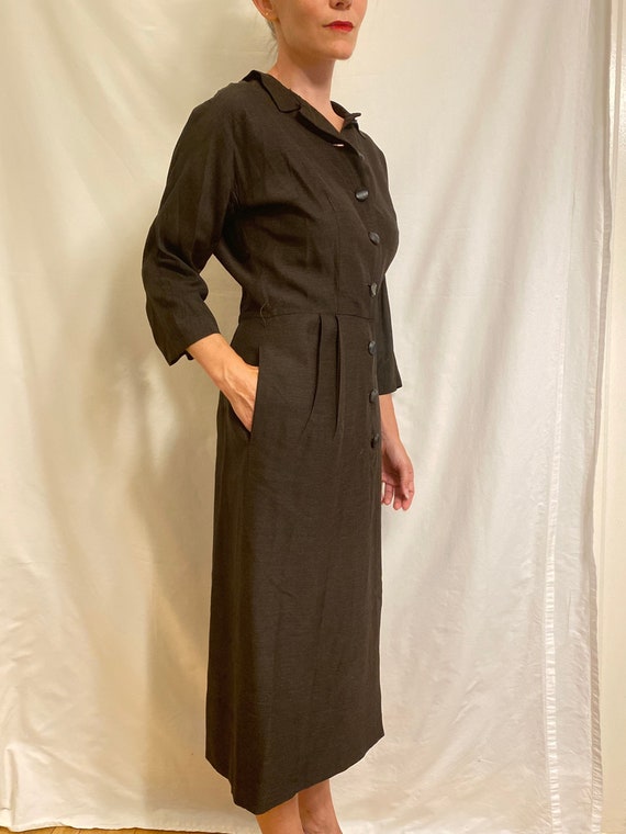 1960s Solid Dark Thick Silk Suit Dress, L’AIGLON … - image 3