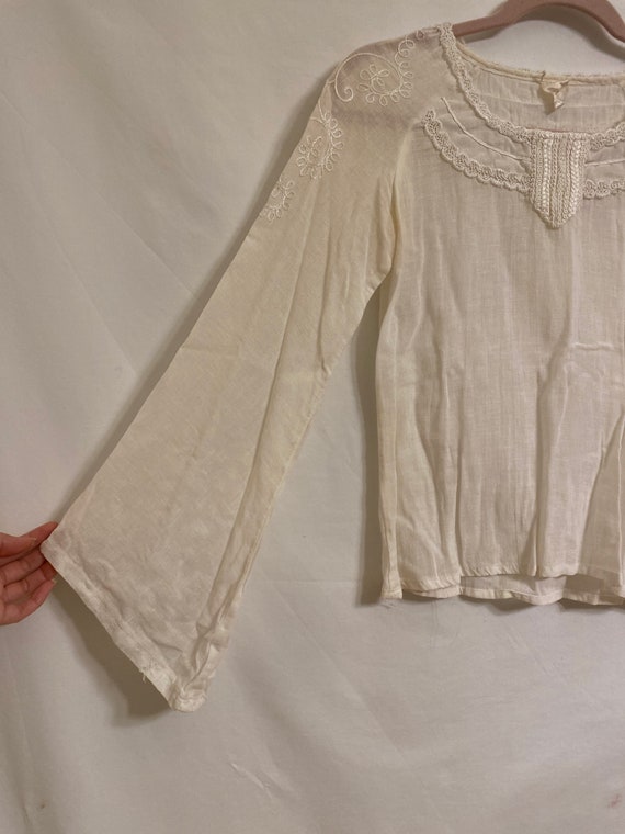 Woven & Embroidered White Linen Bell Tunic Shirt,… - image 4