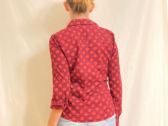 Red & Pink Polkadot Print Button-Up Collared Shirt - image 2