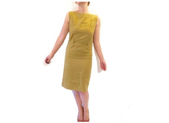 Quilted Fabric Dropped-Waist Vintage Yellow Sheath