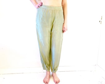 Silk Balloon Pants in Bright Sage Green, Pockets