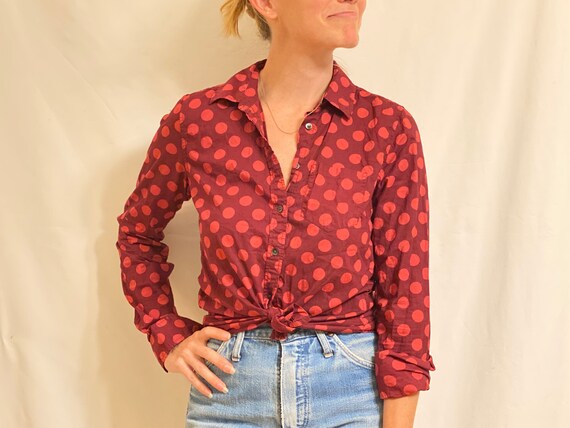 Red & Pink Polkadot Print Button-Up Collared Shirt - image 3