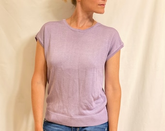 Lilac Purple Dolman Capped Sleeve Silky Fine Knit Sweater Top