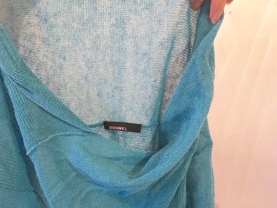Teal Blue Blouson Cowl Neck Short Sleeved Knit Sw… - image 6