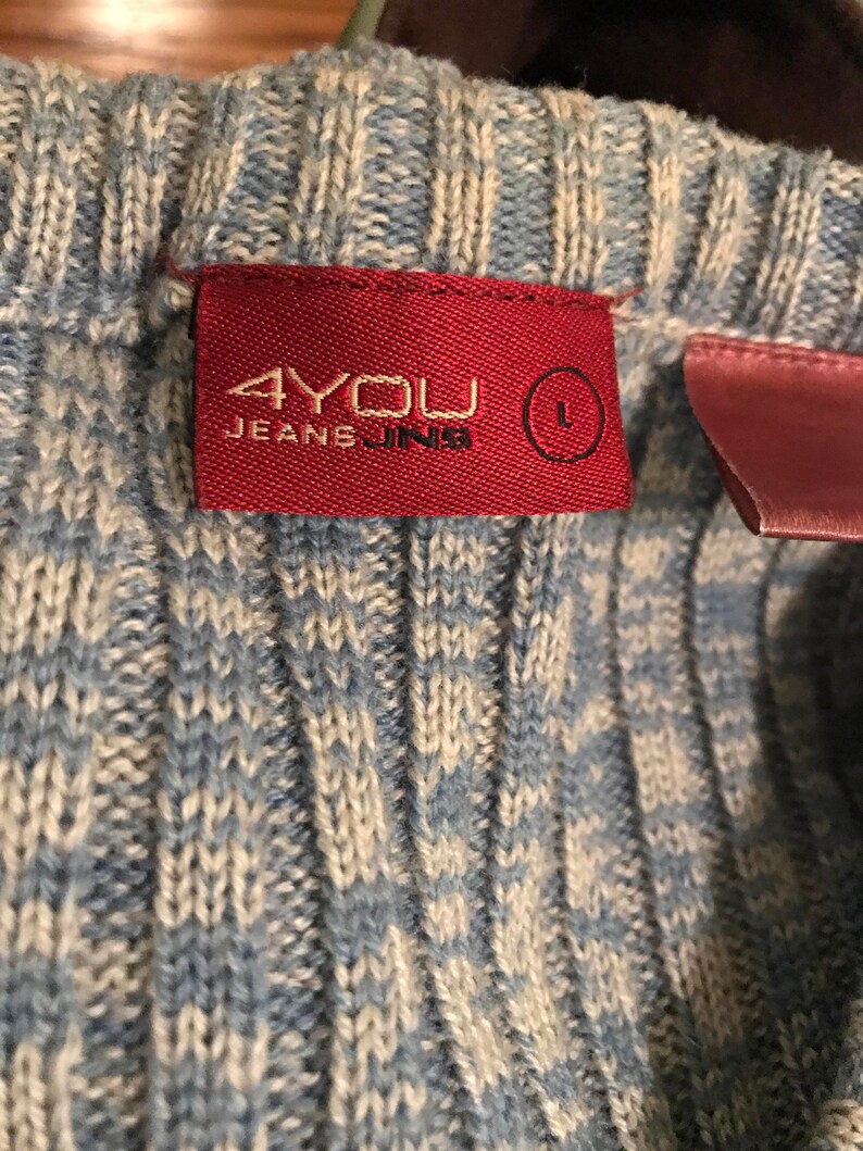 ML BOBBY Heathered Light Blue /& Cream Flecked Ribbed Knit Pullover Sweater Men/'s Size L