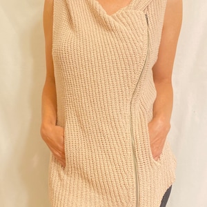 Blush Pink Longline Loose Strick Ärmellose Kapuzenjacke