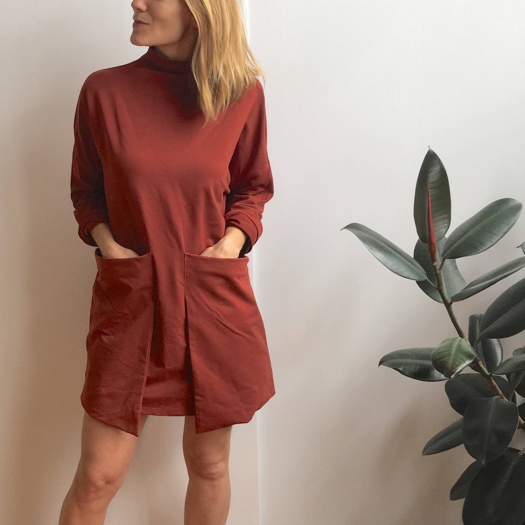 Autumnal Rust Mock Turtleneck Smock Dress Mini With very - Etsy