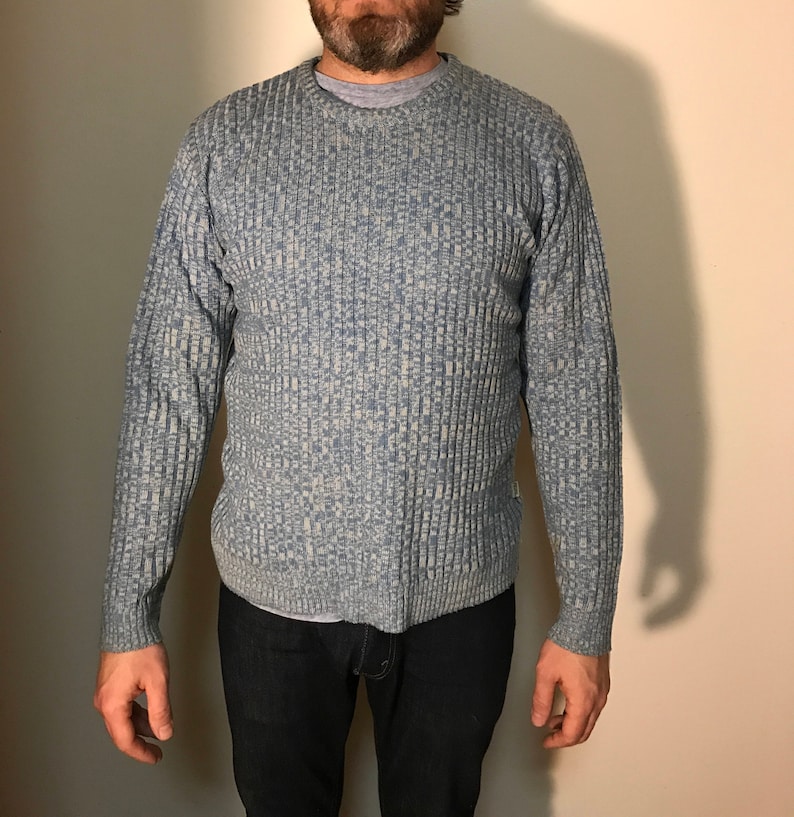 ML BOBBY Heathered Light Blue /& Cream Flecked Ribbed Knit Pullover Sweater Men/'s Size L