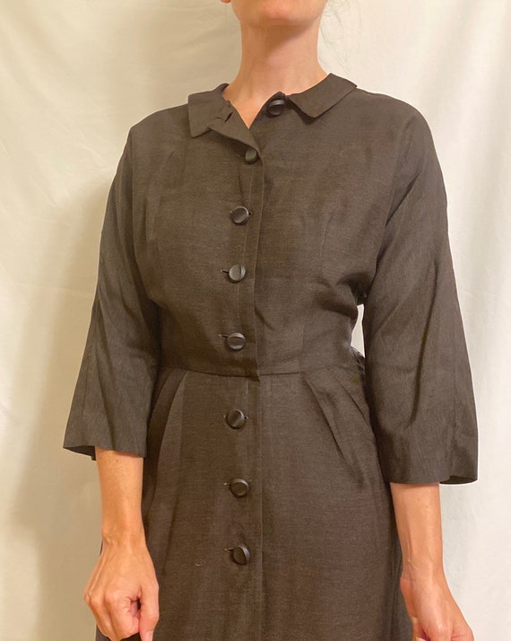 1960s Solid Dark Thick Silk Suit Dress, L’AIGLON L