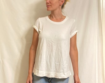 Loose Rolled-Sleeve Slightly-Bell Thick Hemmed White Tee