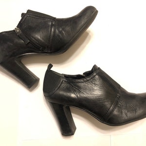 Black Leather and Elastane Ankle Boots, Vintage FRANCO SARTO, Size 7.5 / 37