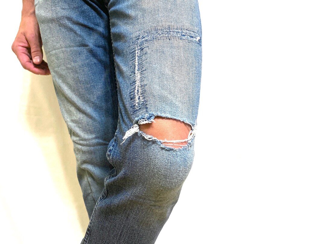 Mens Distressed Kneepatch Jeans Waist Size 31 Vintage J Etsy