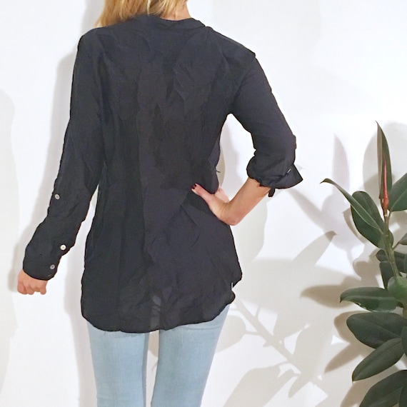 Navy Blue / Black Longline Button-Up Semi-Sheer B… - image 3