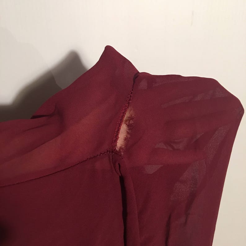 BLAIRE Wine Red Sheer Blouse with Plunging Zipper-Led V-Neck