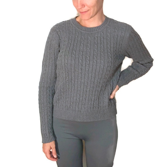 Braided Cable Dark Gray Pullover Pinup Sweater, 9… - image 1