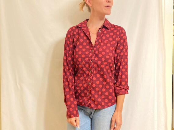 Red & Pink Polkadot Print Button-Up Collared Shirt - image 4