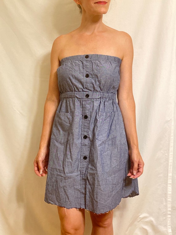 Chambray Lightweight Jean Denim Blouson Strapless 