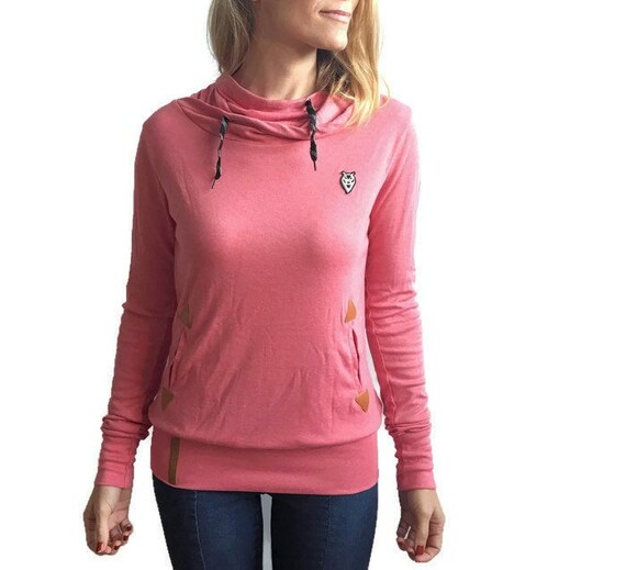 pink cowl neck hoodie