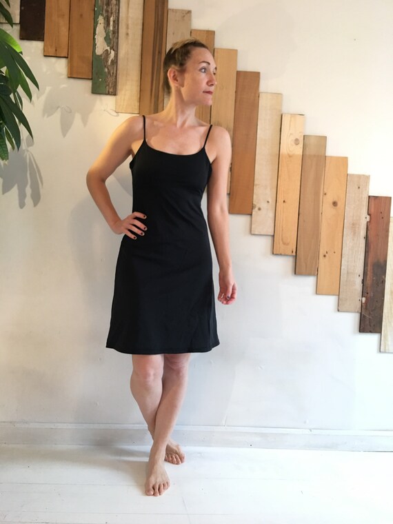 Swimsuit Dress Black Spaghetti Strap Midi Dress W/ Built-in Shelf