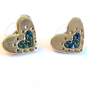 Gold Heart Stud Earrings with Embossed Dots and Tiny Floating Marbles at Center