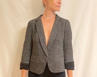 Marled Heather Gray Lined Knit Buttonless Blazer, Vintage ANN TAYLOR, Size-6P