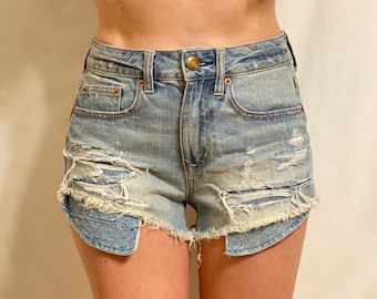 Holy Grunge Pocket Peep Cut-Off Jean Shorts, Size 2, Vintage AMERICAN EAGLE