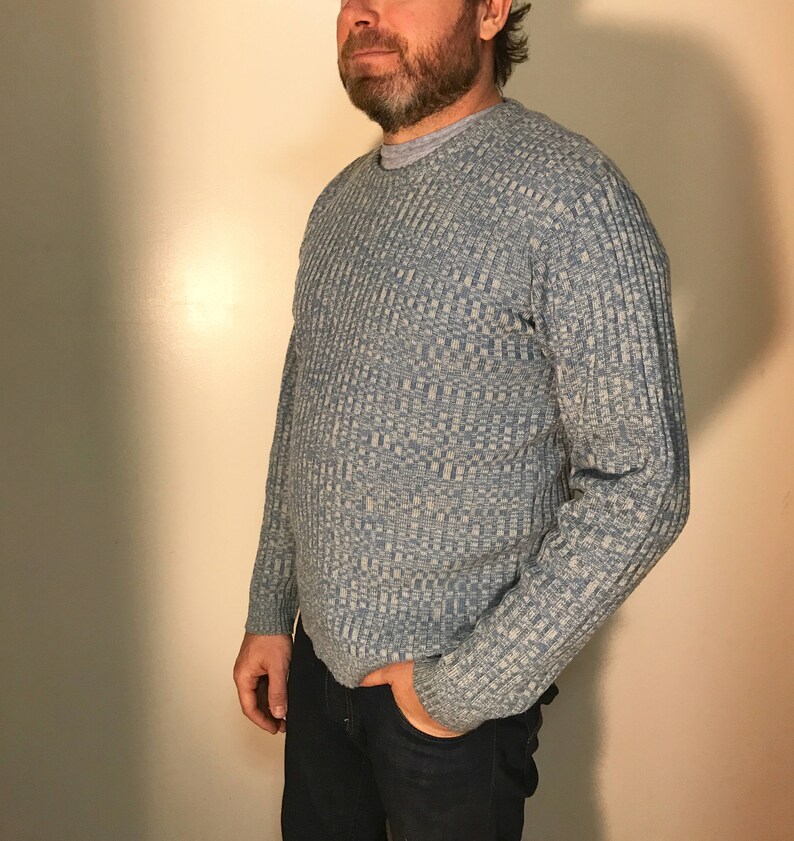 ML BOBBY Heathered Light Blue /& Cream Flecked Ribbed Knit Pullover Sweater Men/'s Size L