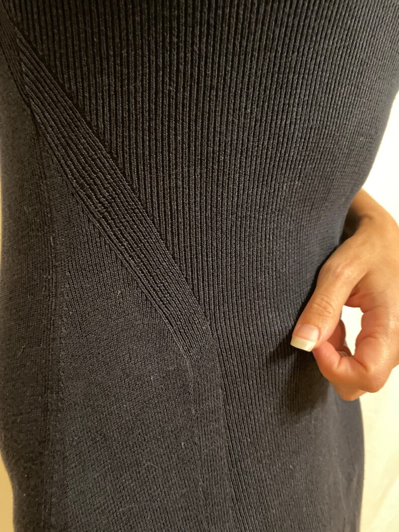 Ribbed Cotton Navy Mock Turtleneck Hi-Lo Bodycon Midi Dress