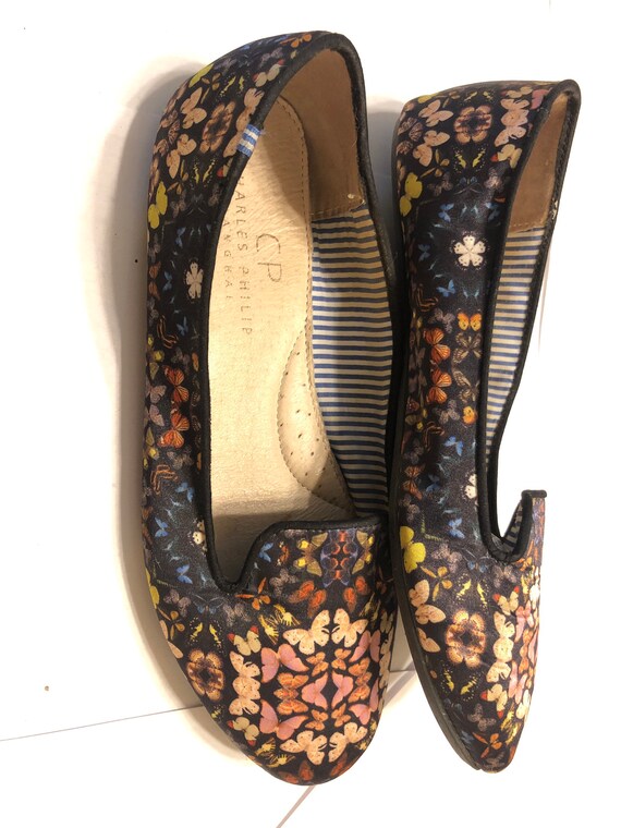 Satin Penny Loafer Flap Ballet Flats, Floral Butt… - image 2