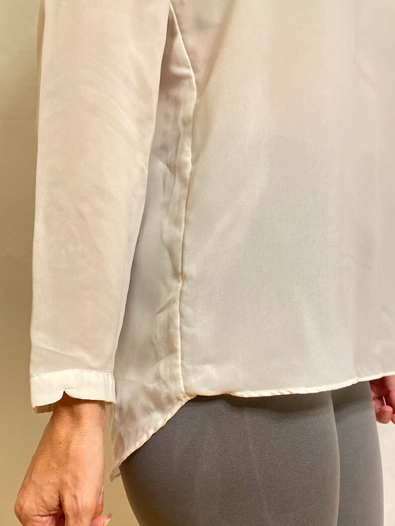 Semisheer White Scoop Neck Blouse W/ Overlay Fabric Detail Etsy