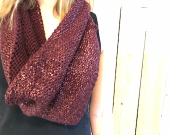 KARA Shimmering Warm and Thick Infinity Circle Scarf, Mauve with Gold Flecks