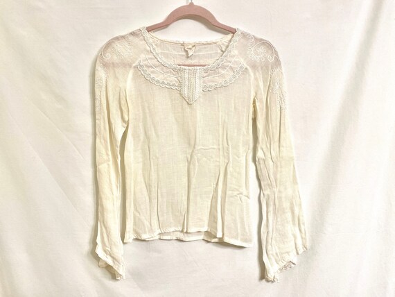 Woven & Embroidered White Linen Bell Tunic Shirt,… - image 5