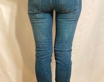Marine Green Wash Tall Skinny Denim Jean w/ Ankle Zippers, Size 2 (Stretchy)