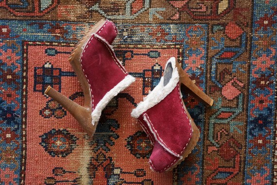 1970s Candies suede and sherpa clog heels | vintag