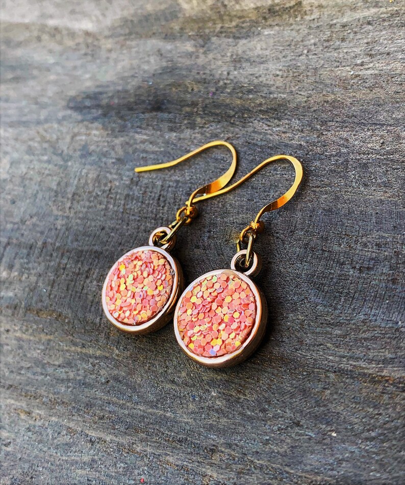 Light Pink Earrings Pink Glitter Earrings Etsy