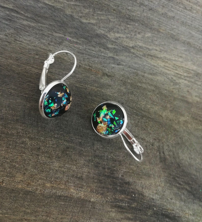 Black Opal Earrings Opal Leverback Earrings Small Black | Etsy