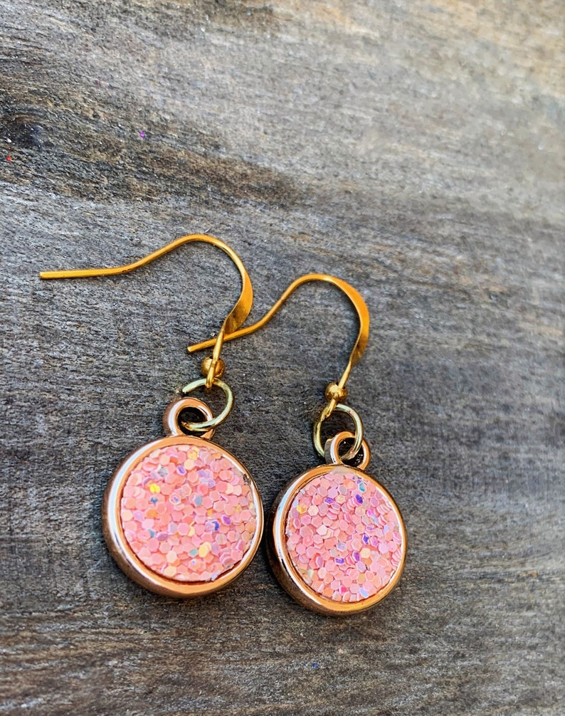 Light Pink Earrings Pink Glitter Earrings Etsy