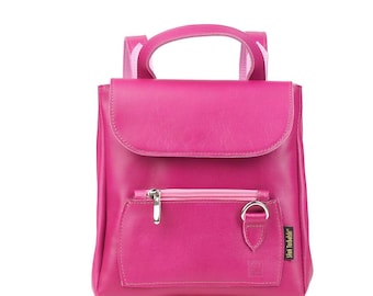 Italian Genuine Leather Fuchsia Backpack: Top Zip Hot Pink  display picture 1