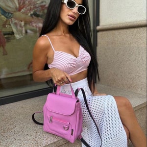 Rosa Mini Leder Rucksack - Süße Kleine Echtleder Tasche für Damen & Mädchen - Stylischer Pastell Tagesrucksack