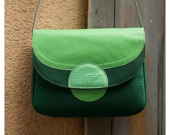 Grüne Damen Lederhandtasche, Schultertasche aus echtem Leder, handgefertigte grüne Leder Geldbörse, Vollnarbenleder Muttertagsgeschenk