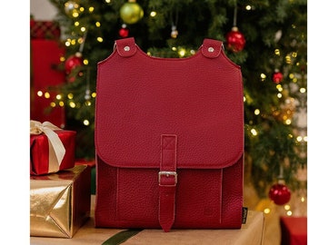 Leather backpack, leather rucksack, red leather backpack, women backpack, vintage retro style, elegant A4 backpack, handmade, Słoń Torbalski