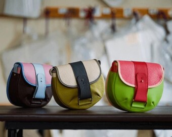 Colorful leather bag, unique mini leather crossbody purse, multicolor small leather purse, crossbody leather bag, petite messenger purse,