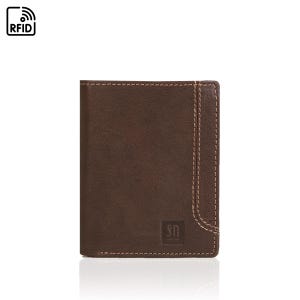 Portefeuille pour homme classique en cuir avec protection RFID - Design vertical à deux volets, emplacements pour cartes, poche pour monnaie et finition en cuir naturel