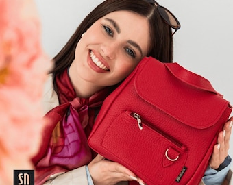 Wine Red Mini Backpack: Convertible Crossbody Shoulder Bag  display picture 3
