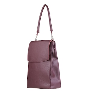 Sac à main sac à dos en cuir bordeaux - Sac fourre-tout convertible, fait main en Pologne