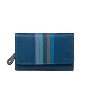 Portafoglio in pelle blu per donna – Design elegante e pratico, scomparti per carte, chiusura a scatto, dimensioni compatte e pelle di prima qualità