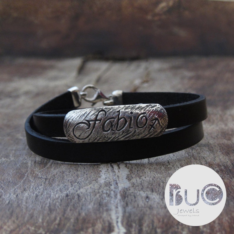 Men/'s leather and silver band custom bracelet by brucojewels
