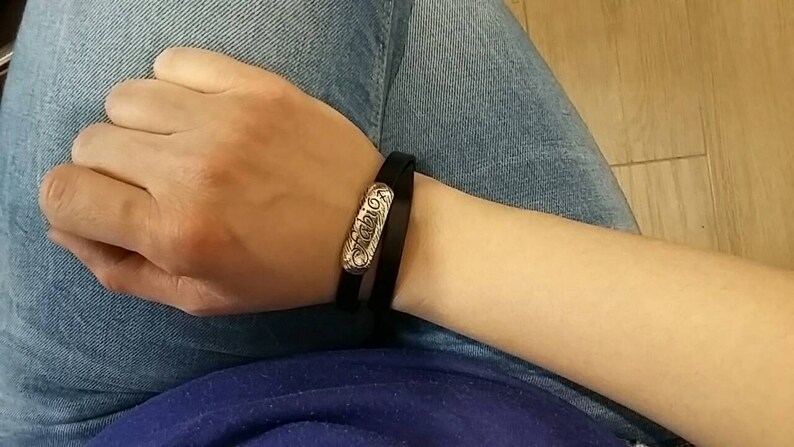 Men/'s leather and silver band custom bracelet by brucojewels